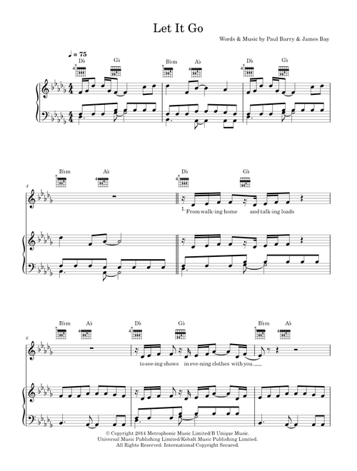 Let It Go - James Bay (Piano-Vocal-Guitar (Piano Accompaniment))