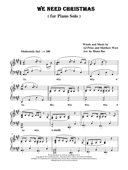 We Need Christmas (Arr. Diana Bar) - Maddie & Tae (Piano Solo)