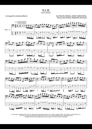 N.I.B – Black Sabbath Sheet Music and Tab for Bass guitar (Solo