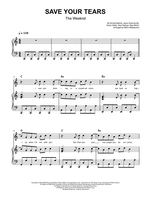 Save Your Tears (Arr. Mario Stallbaumer) - The Weeknd (Piano Vocal)
