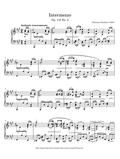 Intermezzo Op. 118 No. 2 (A Major) [unedited] - Johannes Brahms