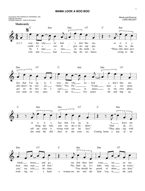 Mama Look A Boo Boo - Harry Belafonte (Easy Lead Sheet - Fake Book)
