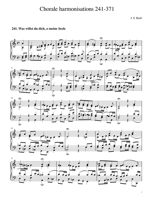Bach's chorale harmonisations 241-371 (Breitkopf numbering, no text)