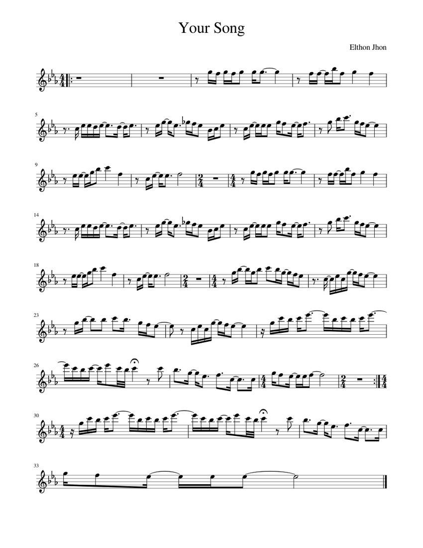 Your Song Sheet Music for Piano (Solo) easy | MuseScore.com