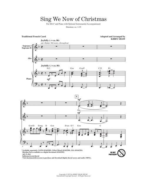Sing We Now Of Christmas (arr. Kirby Shaw) - Traditional French Carol (Choral, SSA)
