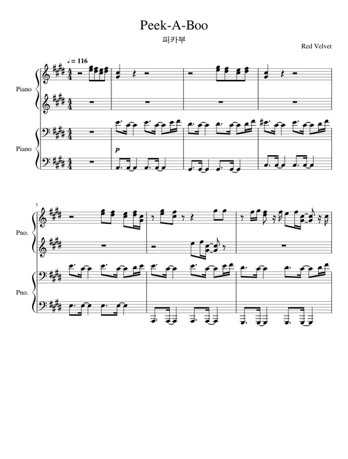 Peek-A-Boo (피카부) for Piano Duet by Red Velvet (레드벨벳)