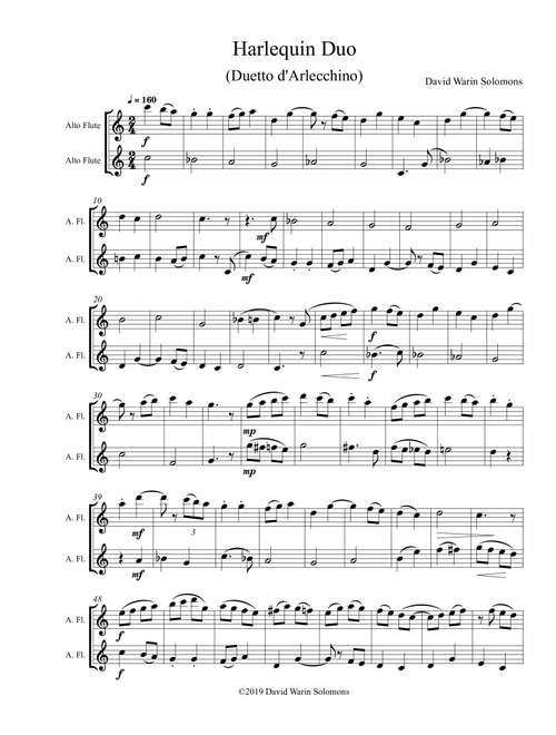 Harlequin Duo (Duetto d'Arlecchino) for 2 alto flutes - Nancy Tyler (alto flute) (Flute Duet)