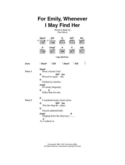 For Emily, Whenever I May Find Her - Simon & Garfunkel (Guitar Chords-Lyrics)