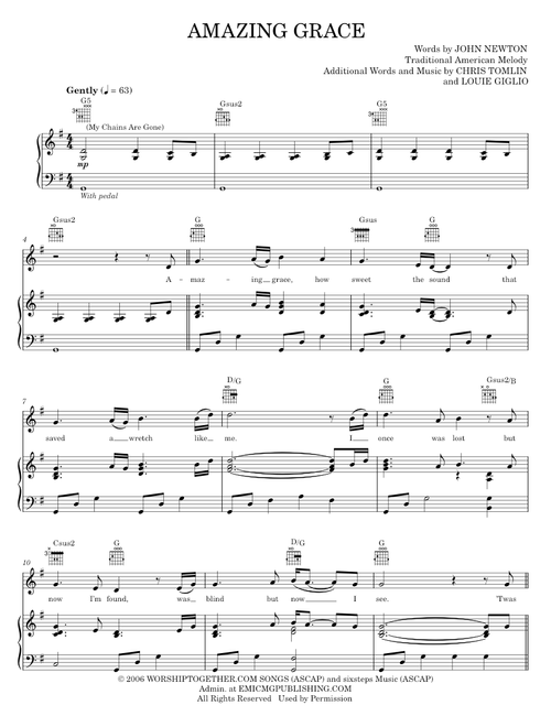 Amazing Grace (My Chains Are Gone) - Amazing Grace Movie, Chris Tomlin (Piano-Vocal-Guitar)
