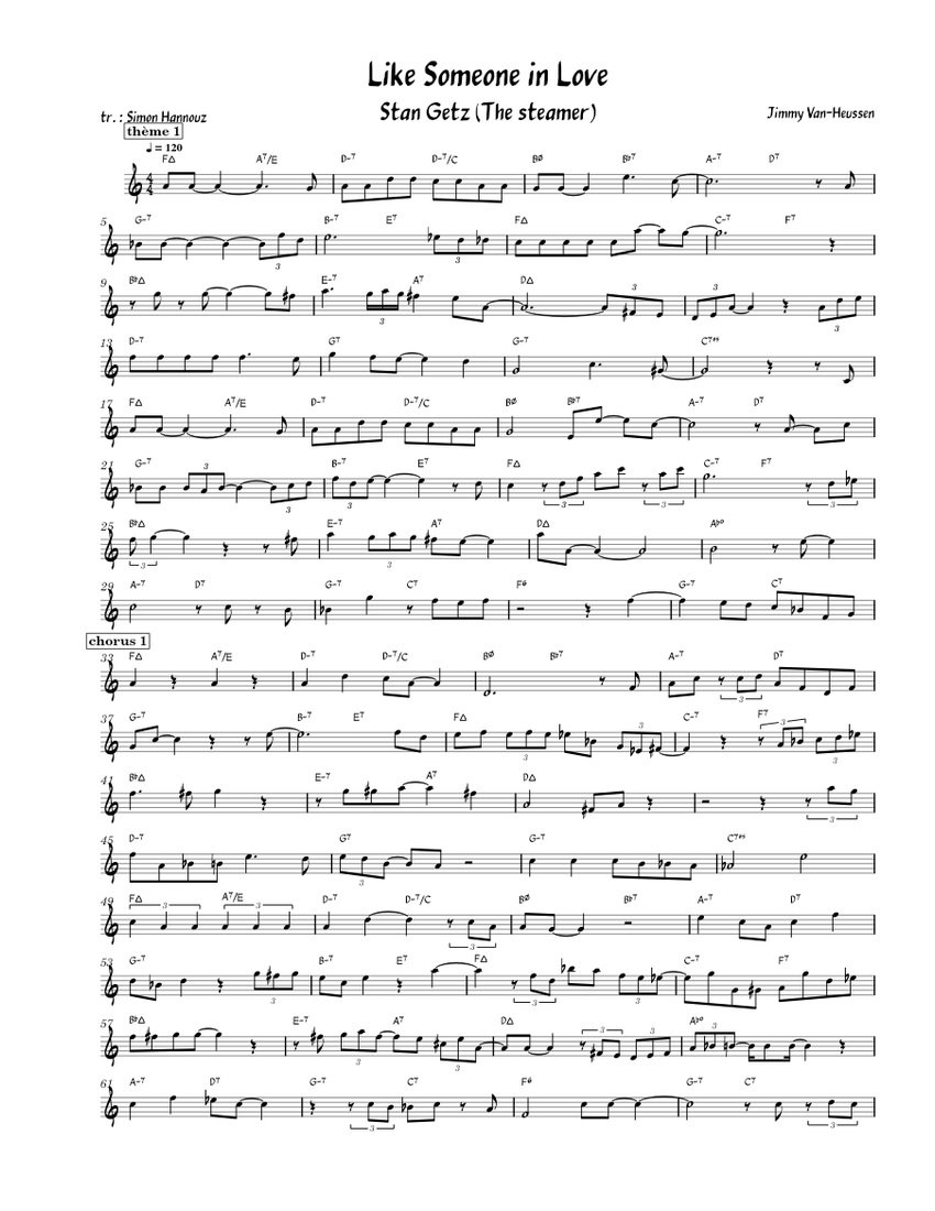 Like Someone In Love (Stan Getz) Sheet Music with Chords for