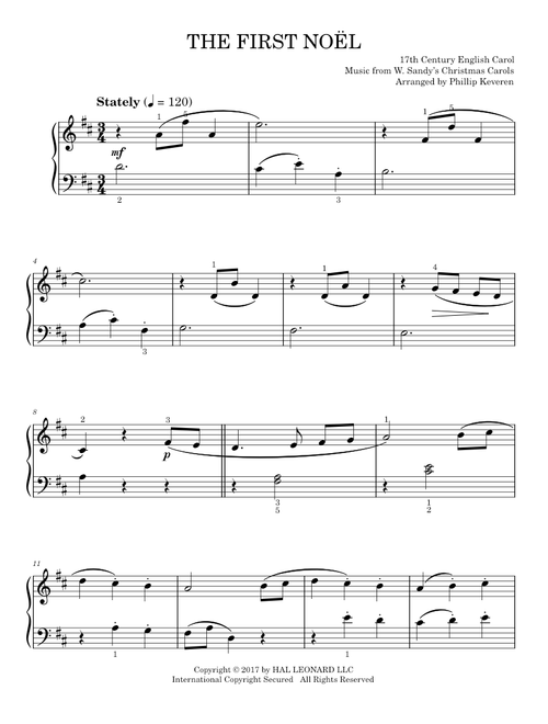 The First Noel [Classical version] (arr. Phillip Keveren) - W. Sandys' Christmas Carols (Easy Piano)