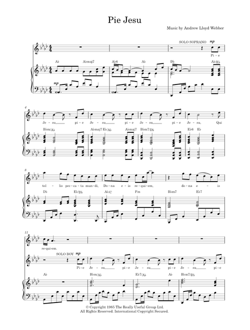 Pie Jesu - Andrew Lloyd Webber (Piano-Vocal-Guitar (Piano Accompaniment))