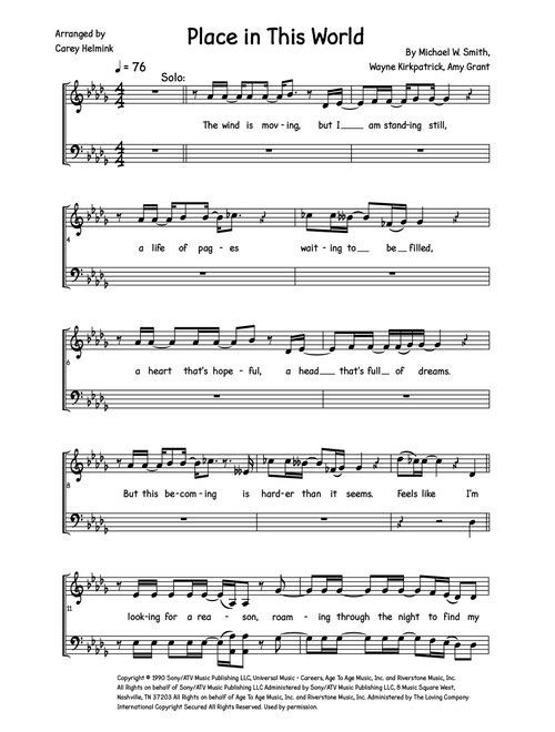 Place In This World (Arr. Carey Helmink) - Michael W Smith (Choral, SATB)