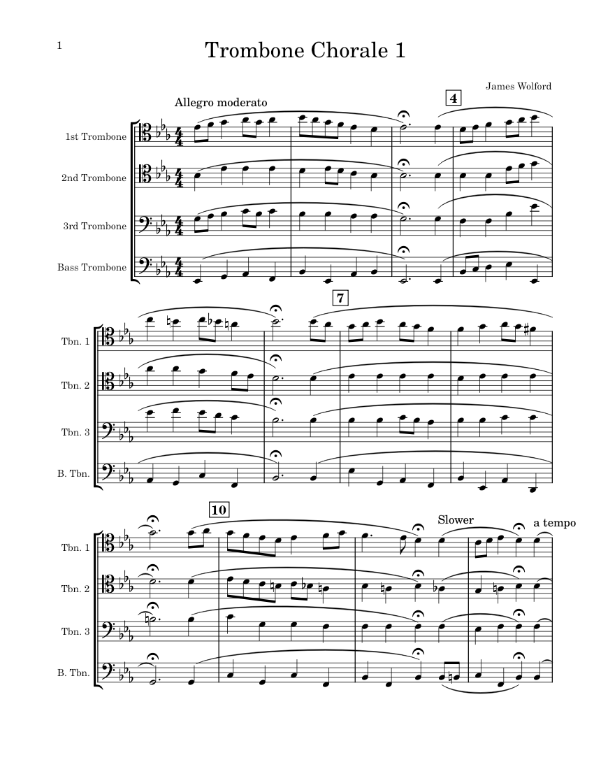 Trombone Chorale 1 Sheet Music for Trombone (Brass Quartet) | MuseScore.com