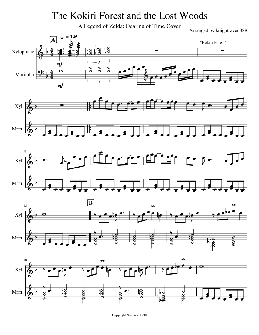 The Kokiri Forest and the Lost Woods Sheet music for Marimba, Xylophone