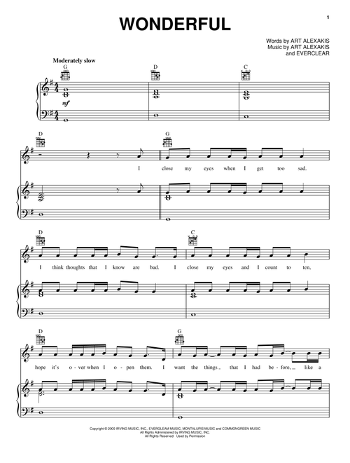 Wonderful - Everclear (Piano-Vocal-Guitar)