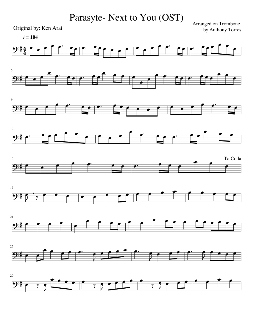 Parasyte- Next to You Sheet music for Trombone (Solo) 
