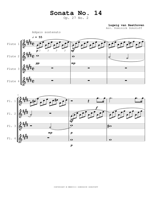 Sonata No. 14 "Moonlight Sonata" Flute Quartet