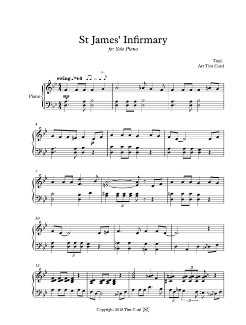 St James' Infirmary for Solo Piano (Arr. Tim Curd) - trad (Piano Solo)