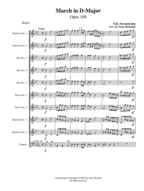 March in D-Major - Opus 108 (Arr. Gary Bricault) - Felix Mendelssohn (Woodwind Ensemble)