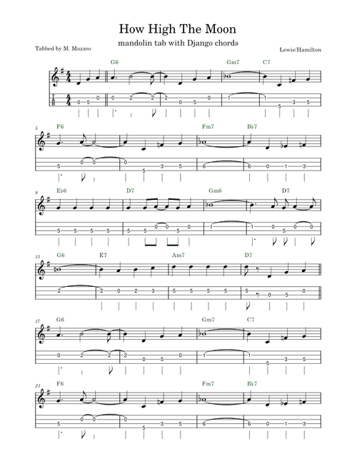 How High The Moon - mandolin tab