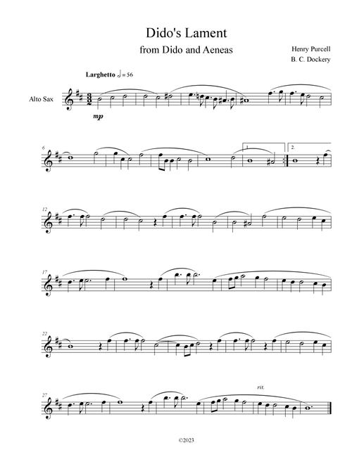 Dido's Lament (Alto Sax Solo) (Arr. B. C. Dockery) - Henry Purcell (Alto Sax Solo)