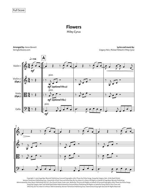 Flowers (Arr. Aaron Bennett) - Miley Cyrus (String Ensemble)