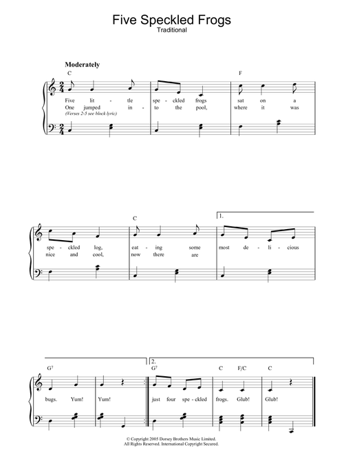 Five Little Speckled Frogs - Traditional (Piano-Vocal-Guitar (Piano Accompaniment))