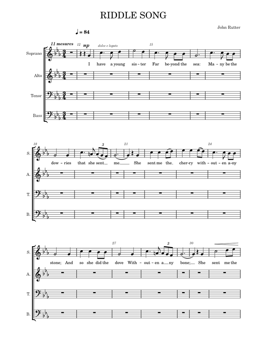 Riddle Song – John Rutter Riddle_Song Sheet music for Soprano, Alto ...