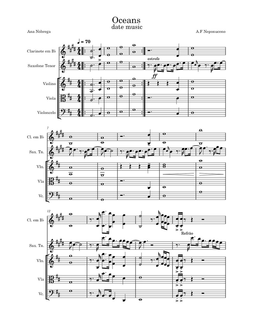 Oceans by AF Neponuceno Sheet music for in bflat, Saxophone