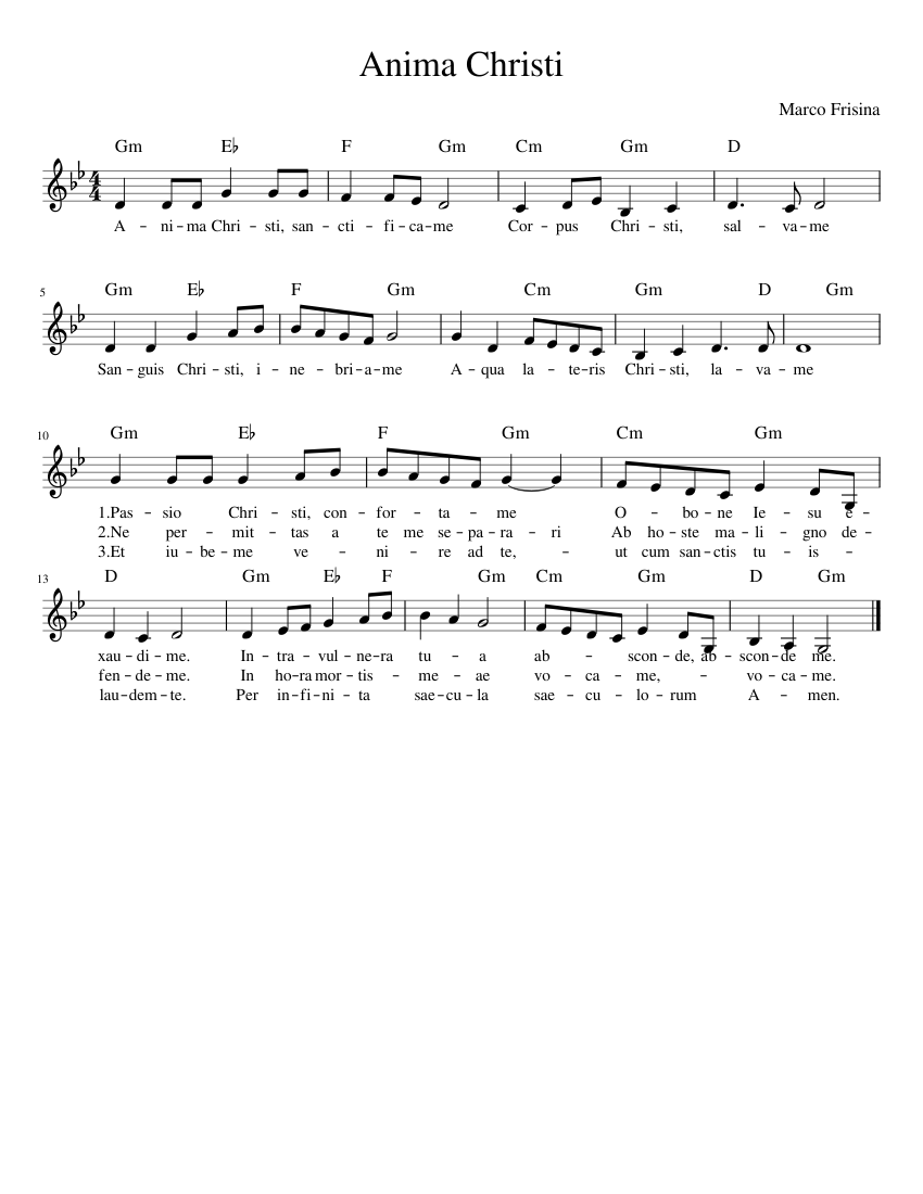 Anima Christi Sheet Music with Chords for Piano (Piano-Voice-Guitar ...