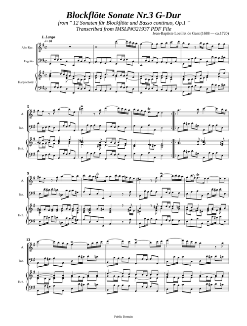 Loeillet, J.B. de gant_Recorder Sonata Op.1-No.3 in G-Dur