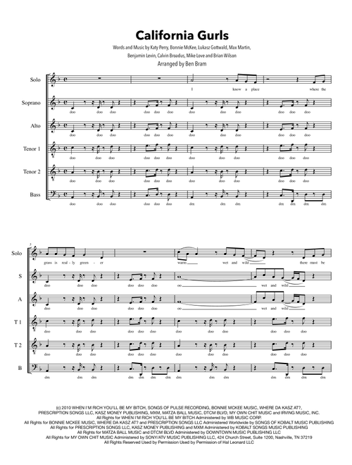 California Gurls (Arr. Ben Bram) - Katy Perry Featuring Snoop Dogg (Choral, SATB divisi)