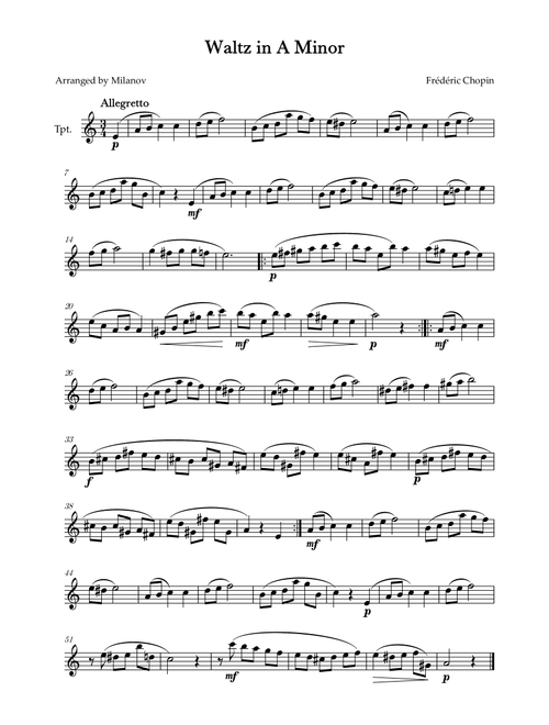 Waltz in A Minor | B. 150, Op. Posth. | Chopin | Trumpet (Arr. Milanov) - Frédéric Chopin (Trumpet Solo)