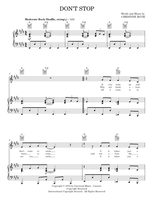 Don't Stop - Fleetwood Mac (Piano-Vocal-Guitar)