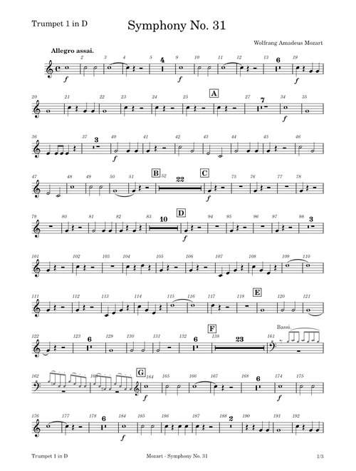 Symphony No. 31 in D major, K. 297/300a – Wolfgang Amadeus Mozart Mozart Symphony No 31 - Trumpet 1 in D