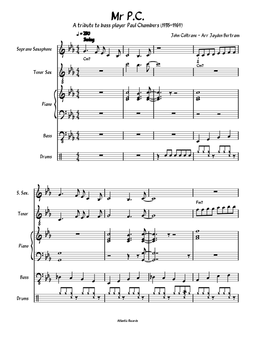 Mr P.C - John Coltrane - Arr Jayden Sheet music for Piano, Saxophone ...