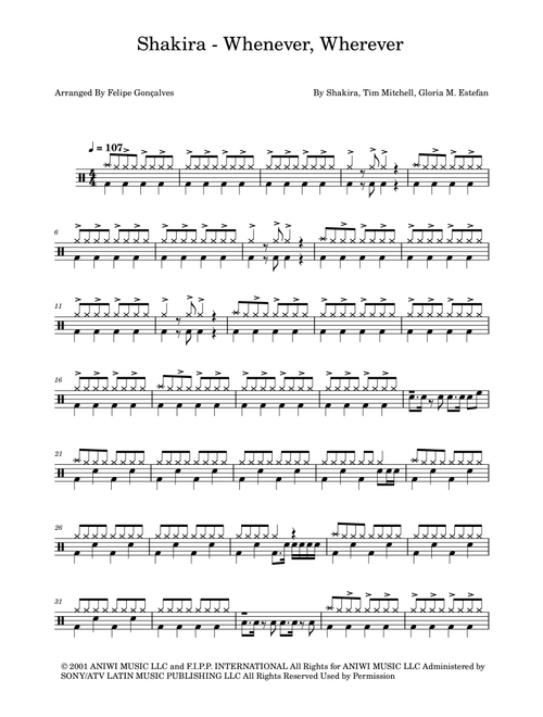 Whenever, Wherever (Arr. The Ninja) - Shakira (Drums)