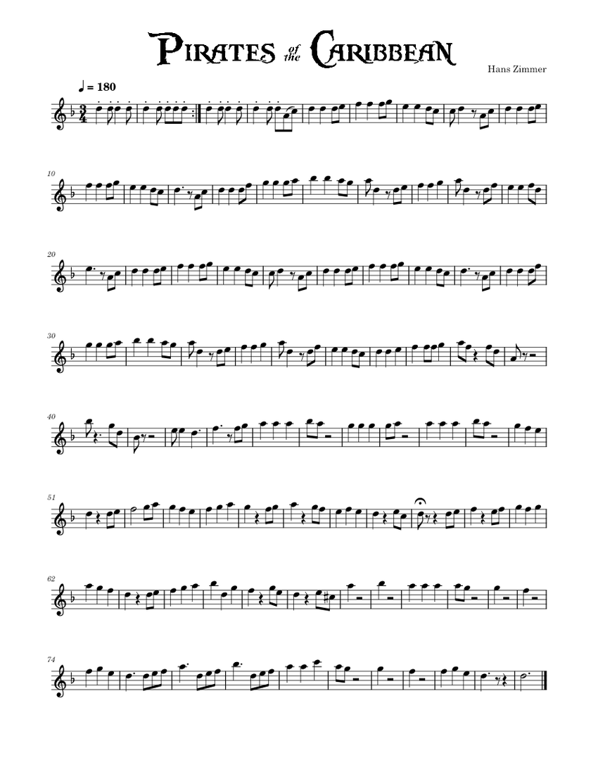 He's a Pirate Hans Zimmer Hes a pirate flute solo, easy Sheet music for Flute (Solo