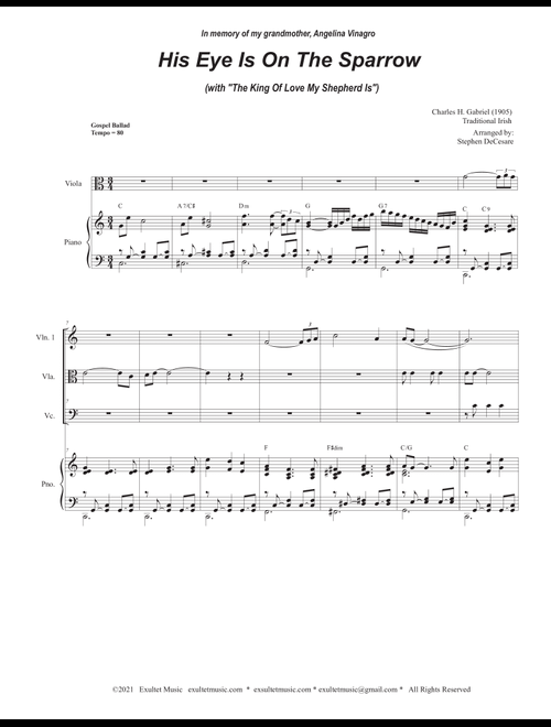 His Eye Is On The Sparrow (with "The King Of Love My Shepherd Is") (String Quartet and Piano) (Arr. Stephen DeCesare) - Traditional Charles Gabriel (String Quartet)