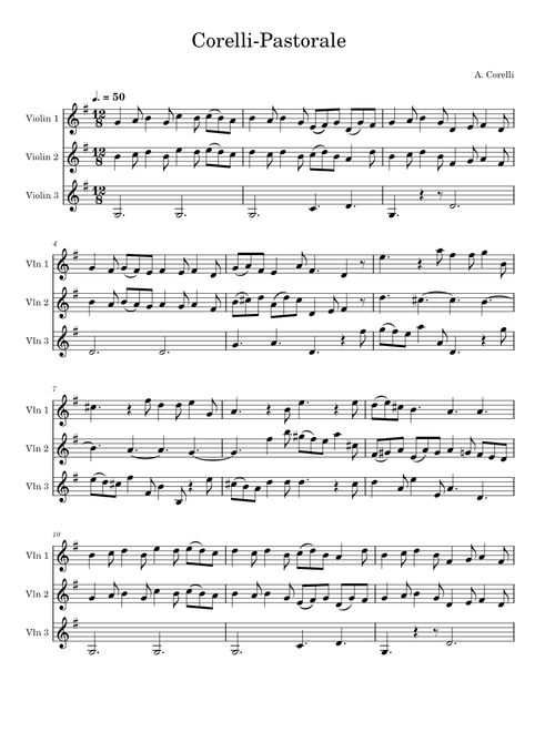 Corelli Pastorale for three violins easy