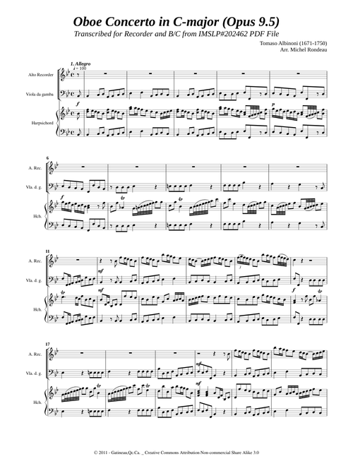 Albinoni, T. _ Oboe Concerto in C-major, Op.9 No.5 [Recorder, B/C]