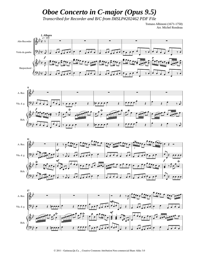 Albinoni, T. _ Oboe Concerto in Cmajor, Op.9 No.5 [Recorder, B/C