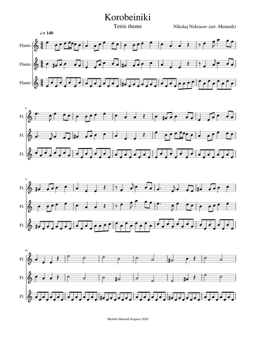 Korobeiniki (Tetris theme) - easy flute trio