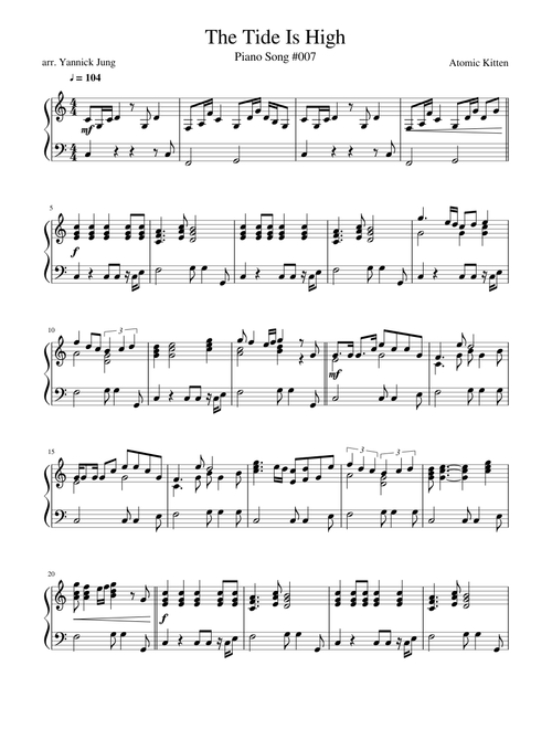 The Tide Is High Atomic - Kitten - Expert Piano Arrangement (REUPLOAD)