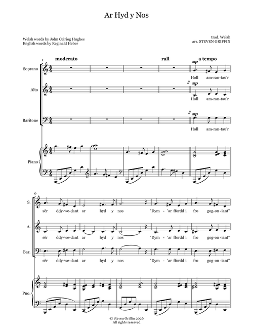 Ar Hyd y Nos (Arr. Steven Griffin) - Trad Welsh (Choral, SAB)