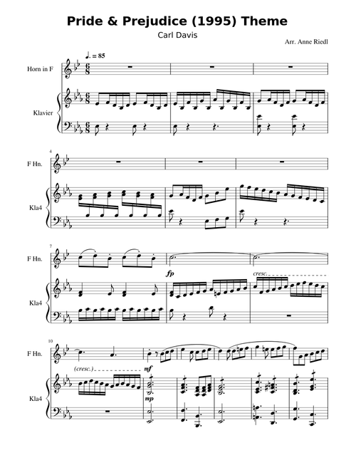 Pride and Prejudice (1995) Theme for French Horn and Piano