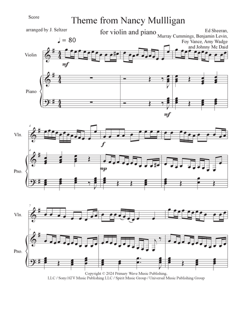 Nancy Mulligan (Arr. J. Seltzer) - Ed Sheeran (Violin and Piano)