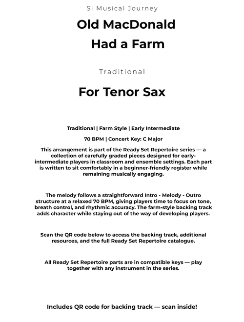 Old Mac Donald Had a Farm (Arr. Simon J Williams) - Traditional (Tenor Sax Solo)
