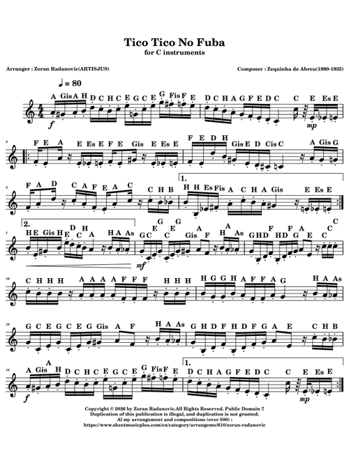 Tico Tico No Fuba - for C instruments beginner (Arr. Zoran Radanovic (ARTISJUS)) - Traditional (Lead Sheet - Fake Book)